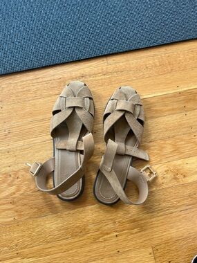 Zara Taupe Suede Ankle-Strap Sandals